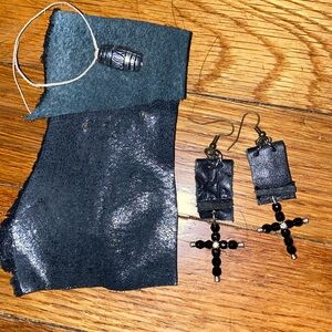 OOAK NEW - Daughter 14 - Handmade Crystal Cross & Leather Earrings